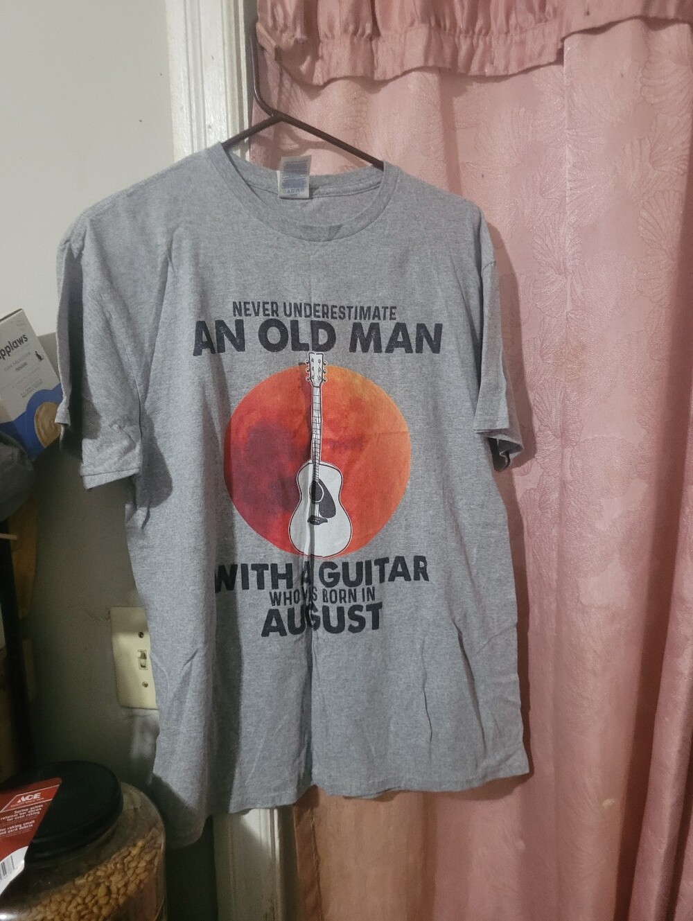 Delta Gray Short-Sleeve Tee with Orange Sun & Guitar Graphic
